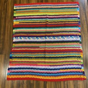 Vintage Handmade Crochet Blanket Lap Afghan Chevron Zig Zag Orange 36X41